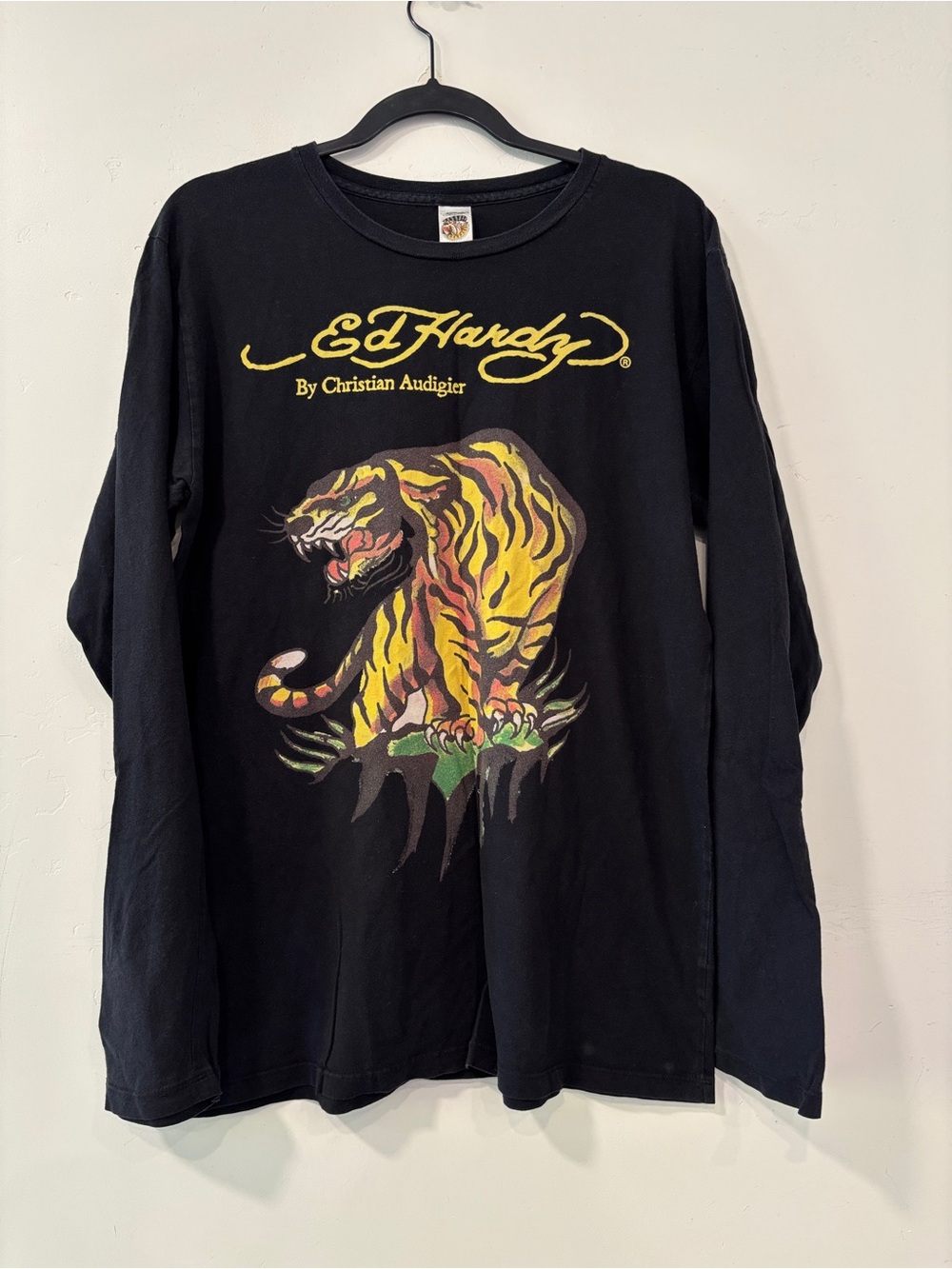 Ed Hardy Tiger  Vintage Y2K Christian Audigier Long Sleeve T Shirt Men Size L
